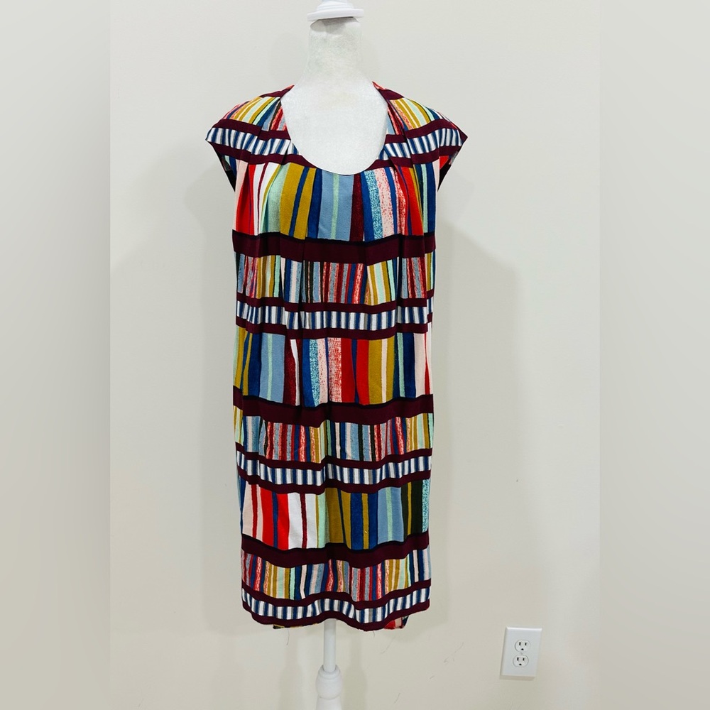 Maeve Multicolor Striped Midi Dress - Red, Blue, Yellow, Green